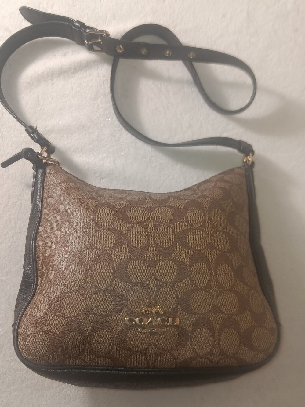 COACH Ellie File Bag in Signature Canvas Monogram & Black Crossbody C1649
